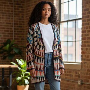 Peruvian Connection Pima Cotton Cardigan Sweater – Tribal / Southwestern Pattern